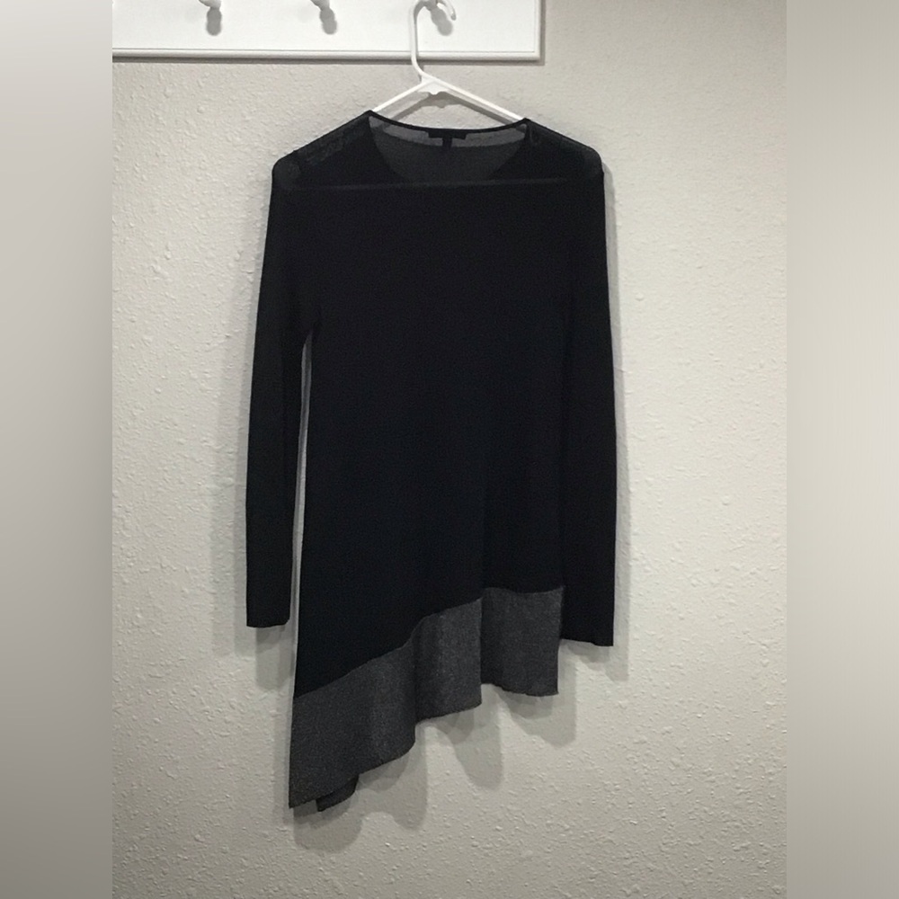 Eileen Fisher Metallic Asymmetrical Tunic Top XS Black Gray Knit Luxe Minimalist - Picture 5 of 6